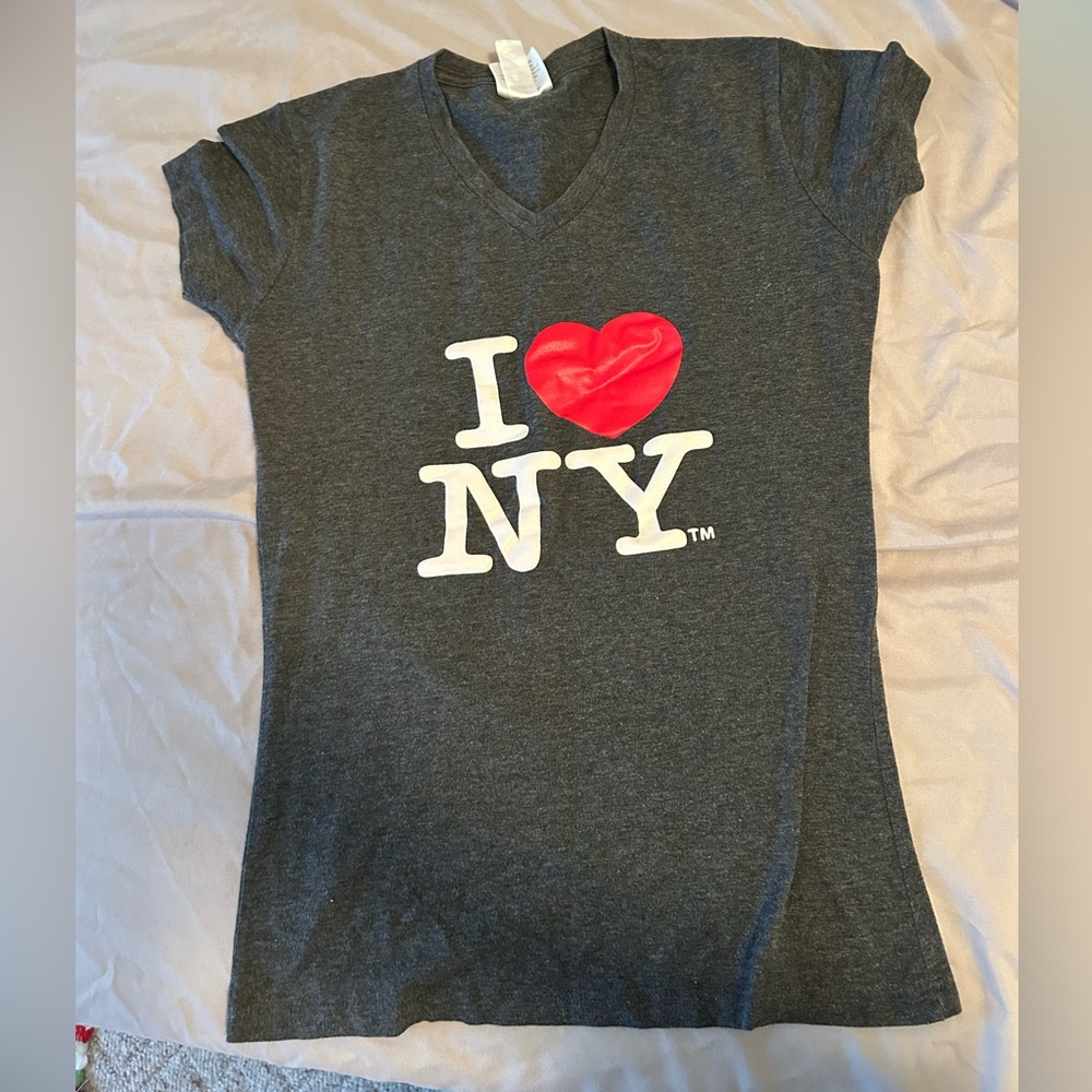 Gray and Red I Love NY Short Sleeve Tee